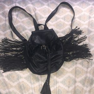 Black Fringe Small Backpack